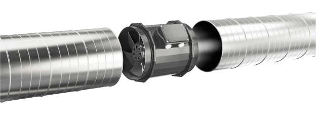 fantech inline fan shown installed in a duct