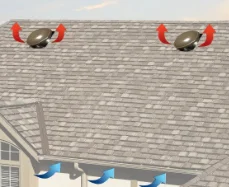 attic fans installed on a shingle roof