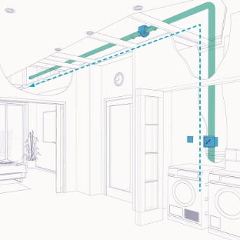 fantech dryer booster installed in residential dryer duct system