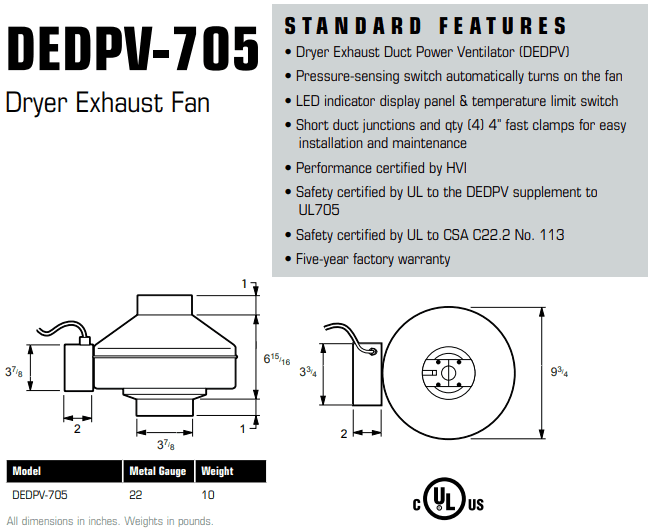 Dryer Vent Booster Fans