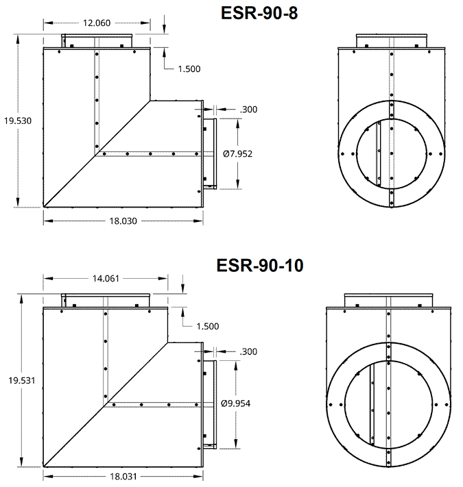 ESR Elbow Silencer Dimensions