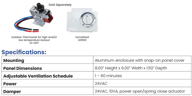 iO HVAC Controls iO-FAV Fresh Air Ventilation Kit Specifications