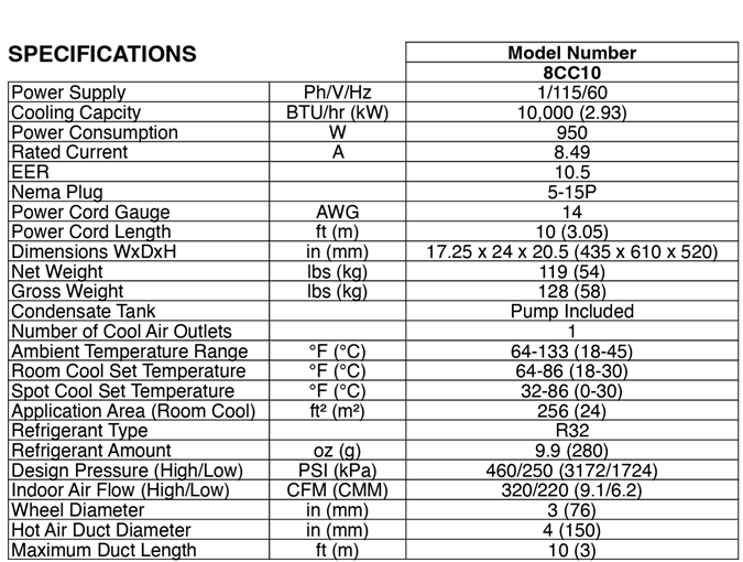 KoldWave 6CC10 Specifications