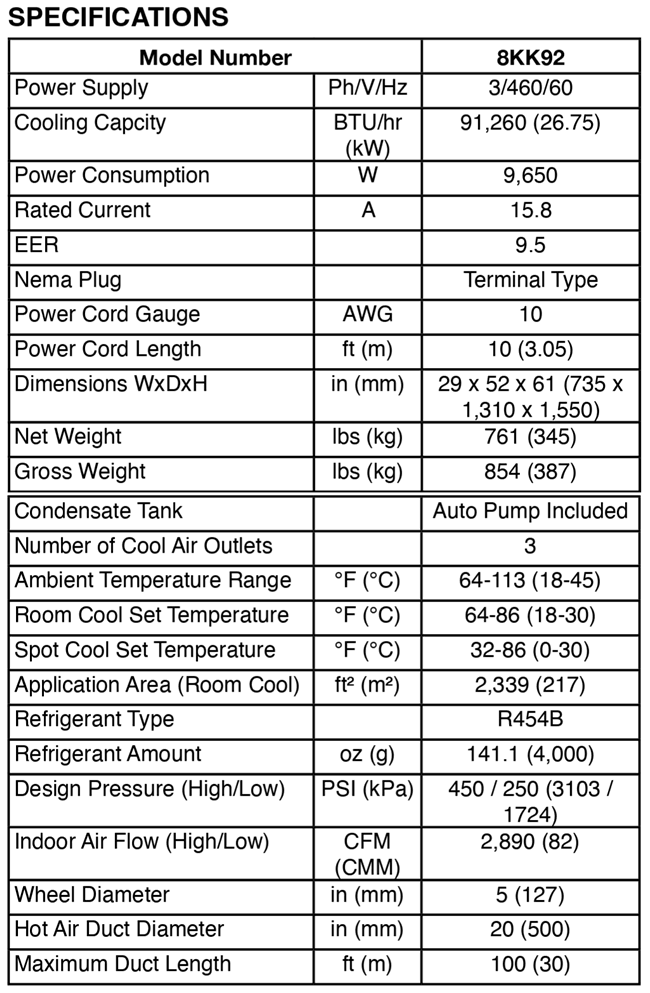 KoldWave 8KK92 Specifications