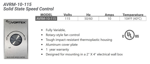 vortex avrm-10-115 speed controller specifications