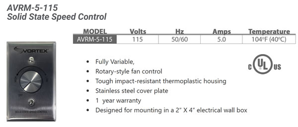 vortex avrm-5-115 speed controller specifications